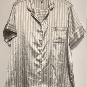 Victoria's Secret Satin Striped Pajama Top and Shorts Set - Sage & White